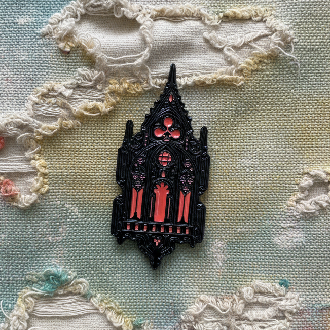 Gothic Cathedral Lapel Pin – Sacred Structure Metal Badge, 1.0×3.0 cm