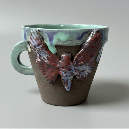 Gothic Moth Ceramic Coffee Cups – Quiet Nocturnal Duo, Ø8×7 cm by Red Raven Pottery
