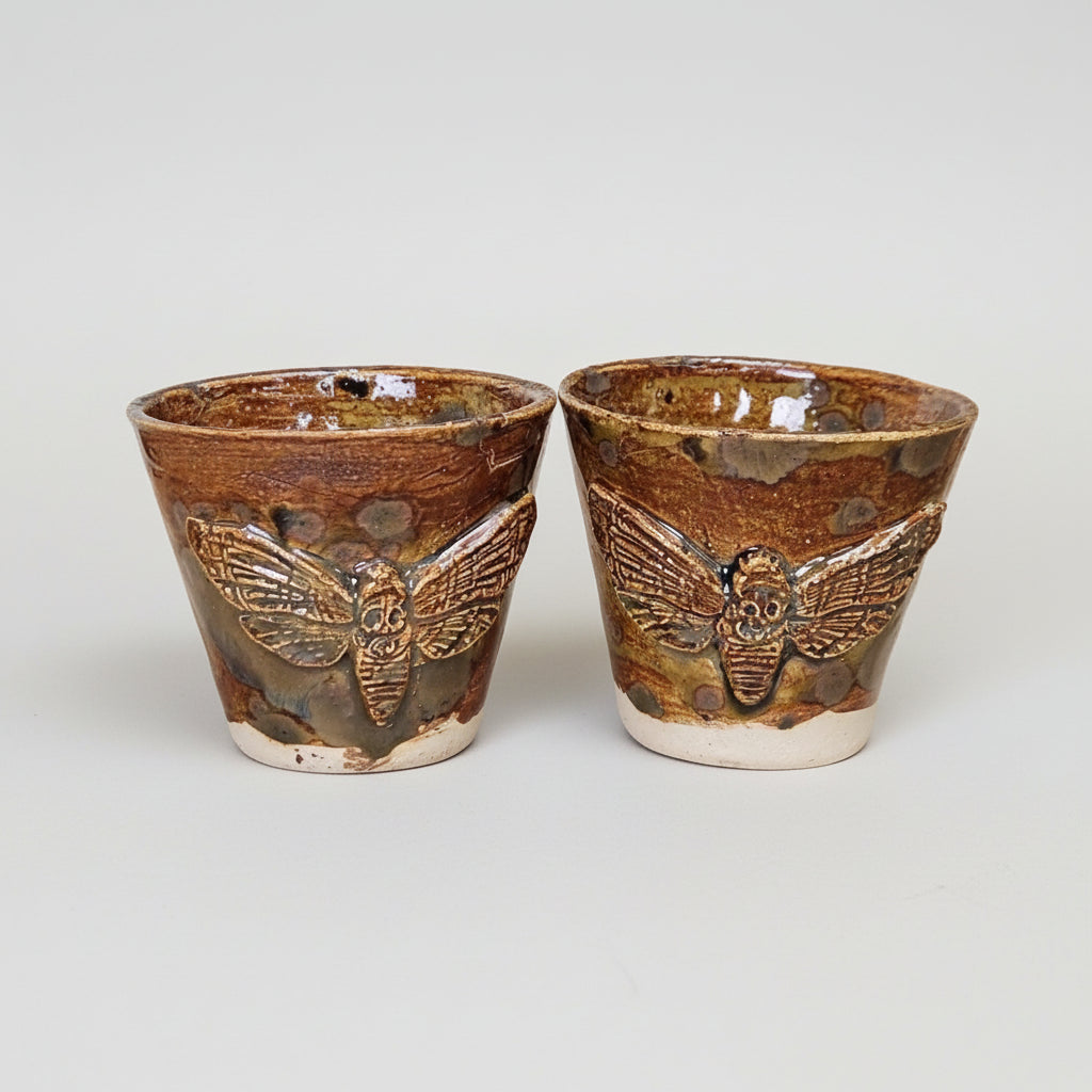Gothic Moth Ceramic Minis – Symbolic Duo For Shots and Succulents, Ø4.5×5.5 cm by Red Raven Pottery