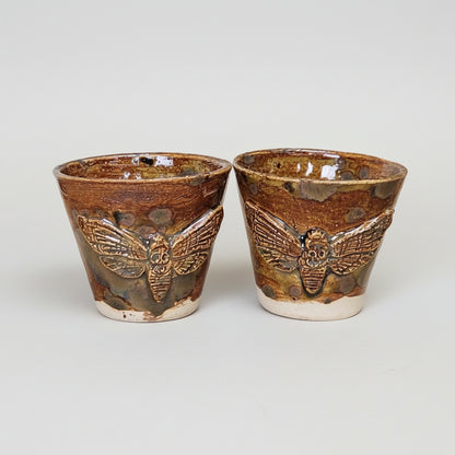 Gothic Moth Ceramic Minis – Symbolic Duo For Shots and Succulents, Ø4.5×5.5 cm by Red Raven Pottery