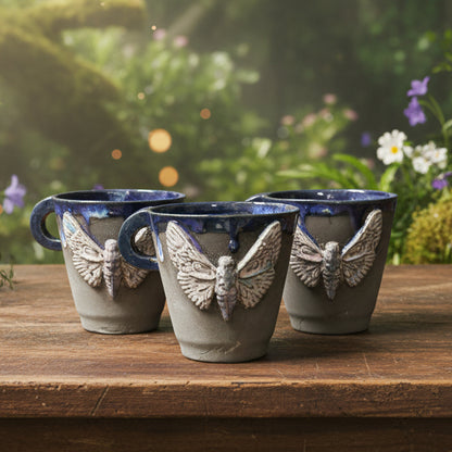 Gothic Moth Ceramic Mug – Nightbound Ritual Cup, Ø8.5×8.5 cm by Red Raven Pottery