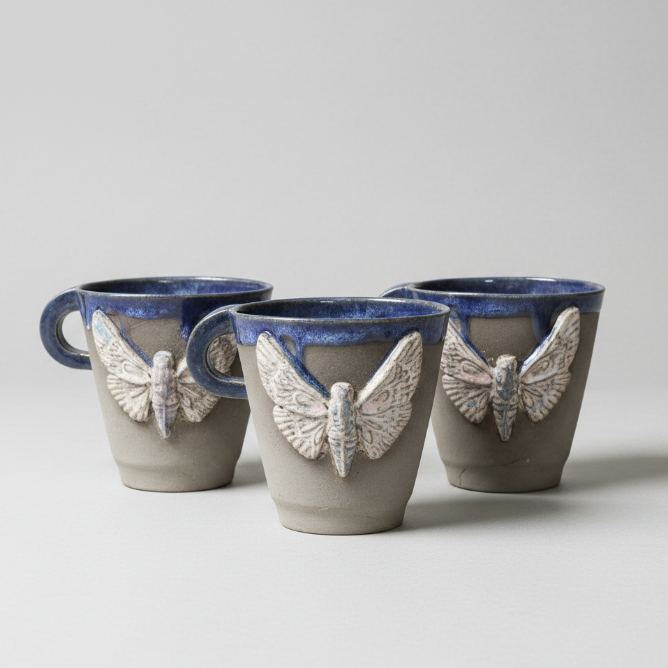 Gothic Moth Ceramic Mug – Nightbound Ritual Cup, Ø8.5×8.5 cm by Red Raven Pottery