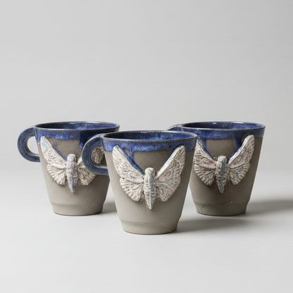 Gothic Moth Ceramic Mug – Nightbound Ritual Cup, Ø8.5×8.5 cm by Red Raven Pottery