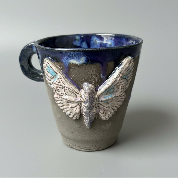 Gothic Moth Ceramic Mug – Nightbound Ritual Cup, Ø8.5×8.5 cm by Red Raven Pottery