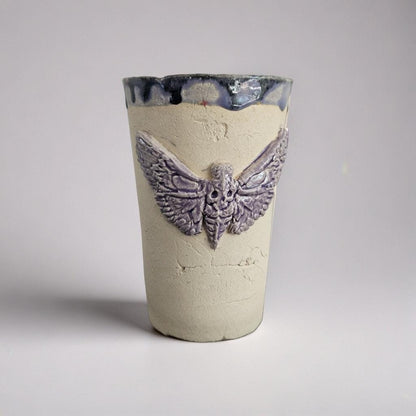 Gothic Moth Ceramic Tumbler – Vessel of Transformation & Mortality, Ø8×12 cm by Red Raven Pottery