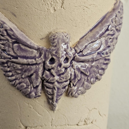 Gothic Moth Ceramic Tumbler – Vessel of Transformation & Mortality, Ø8×12 cm by Red Raven Pottery