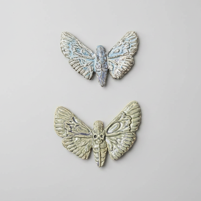 Gothic Moth Fridge Magnet – Nocturnal Wing Ceramic Ornament, 7.5×5 cm by Red Raven Pottery