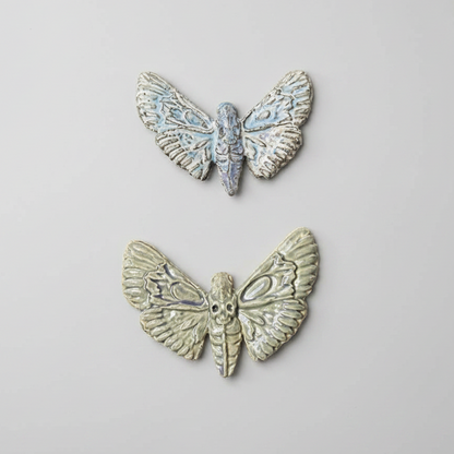 Gothic Moth Fridge Magnet – Nocturnal Wing Ceramic Ornament, 7.5×5 cm by Red Raven Pottery