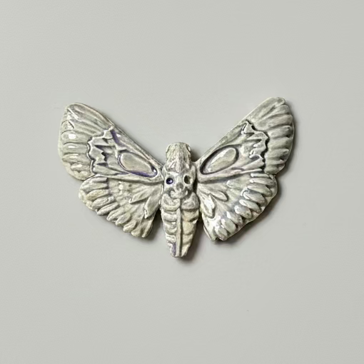 Gothic Moth Fridge Magnet – Nocturnal Wing Ceramic Ornament, 7.5×5 cm by Red Raven Pottery