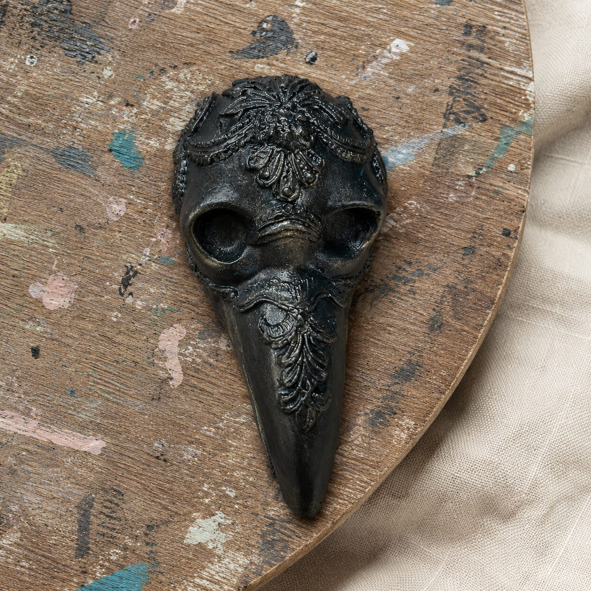 Gothic Raven Skull Handmade Plaster Wall Hanging - Baroque Studio Cast Ornament, 10 x 4 x 5 cm by Hook & Hex