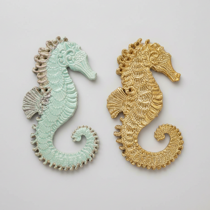 Graceful Seahorse Ceramic Wall Hanging – Ocean Spirit Figurine, 17×10 cm by Red Raven Pottery