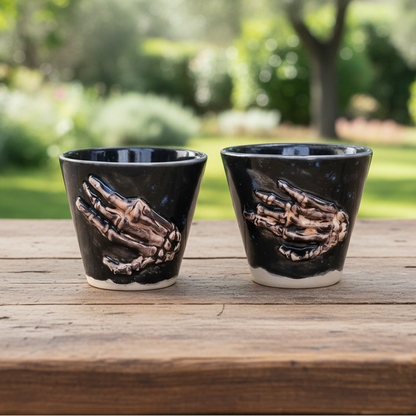 Grave Grip Ceramic Minis – Dark Duo For Shots And Succulents, Ø4.5×5.5 cm by Red Raven Pottery