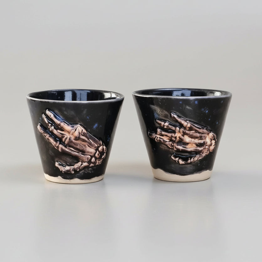 Grave Grip Ceramic Minis – Dark Duo For Shots And Succulents, Ø4.5×5.5 cm by Red Raven Pottery