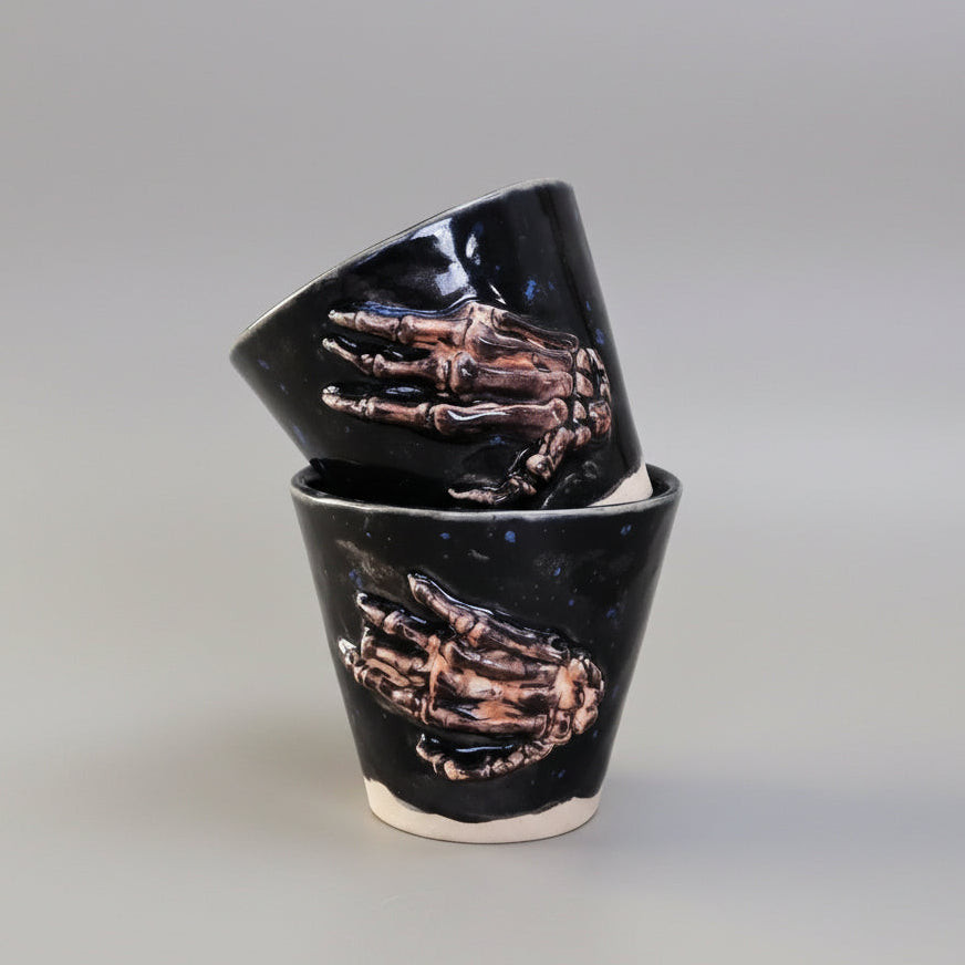 Grave Grip Ceramic Minis – Dark Duo For Shots And Succulents, Ø4.5×5.5 cm by Red Raven Pottery