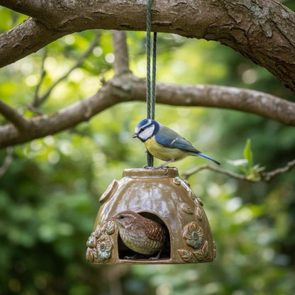 Greenwild Ceramic Bird Feeder & Shelter – Quiet Garden Refuge, Ø10×12 cm by Red Raven Pottery