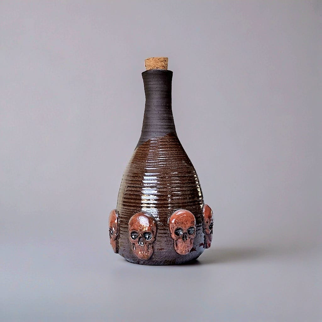 Grim Decanter Ceramic Carafe – Dark Potion Vessel, Ø9×18 cm by Red Raven Pottery