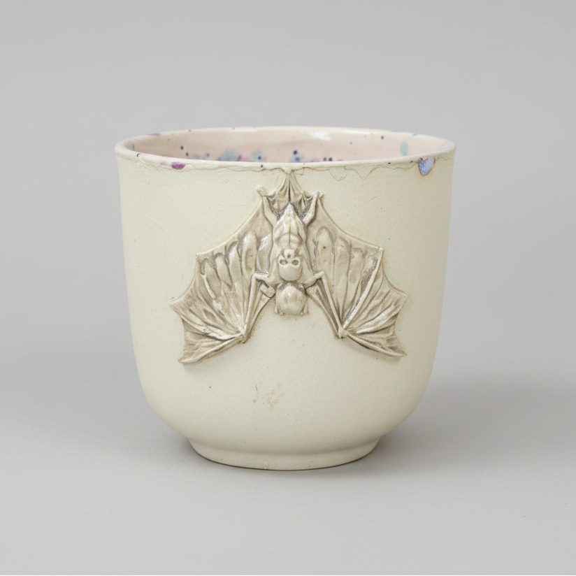 Guardian Bat Ceramic Planter – Midnight Garden Charm, Ø8.5×8 cm by Red Raven Pottery