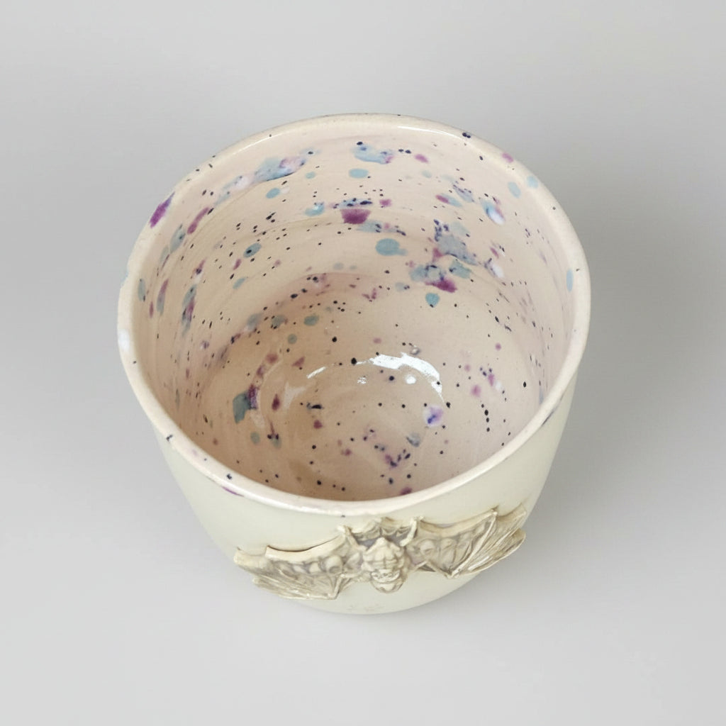 Guardian Bat Ceramic Planter – Midnight Garden Charm, Ø8.5×8 cm by Red Raven Pottery