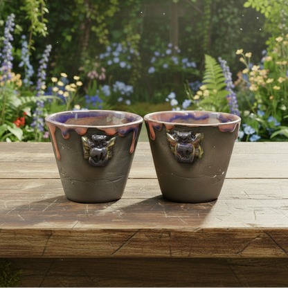 Guardian Raccoon Ceramic Mini Planters – Winged Duo For Liveliness, Ø6.5×5.5 cm by Red Raven Pottery