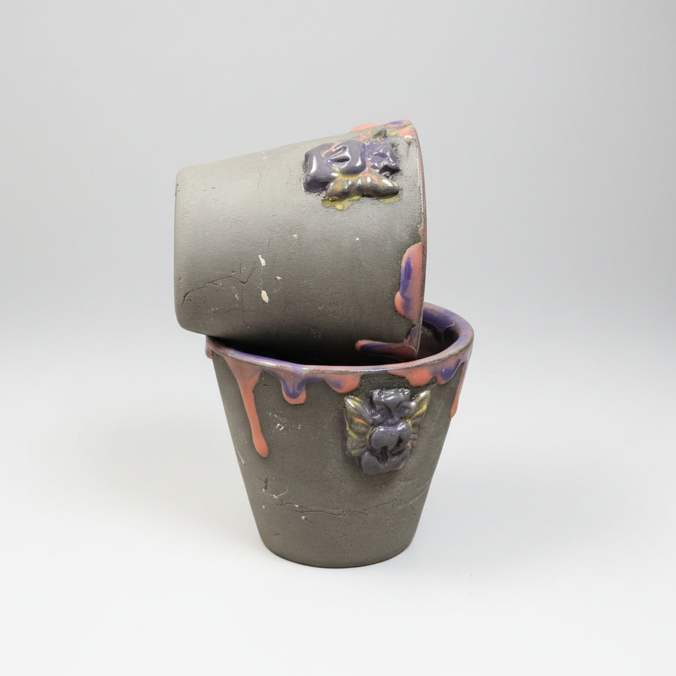 Guardian Raccoon Ceramic Mini Planters – Winged Duo For Liveliness, Ø6.5×5.5 cm by Red Raven Pottery