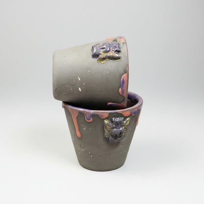 Guardian Raccoon Ceramic Mini Planters – Winged Duo For Liveliness, Ø6.5×5.5 cm by Red Raven Pottery
