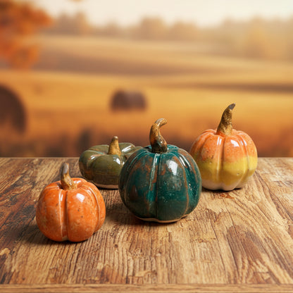 Harvest Shades Handmade Ceramic Pumpkin Figurine – Autumn Decoration, Various Designs by Red Raven Pottery