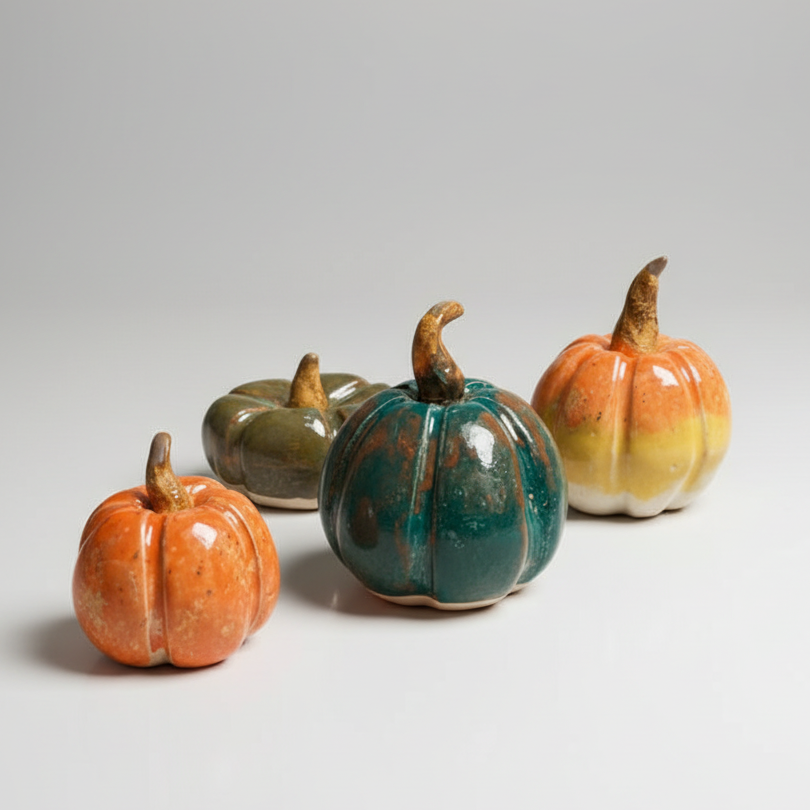Harvest Shades Handmade Ceramic Pumpkin Figurine – Autumn Decoration, Various Designs by Red Raven Pottery