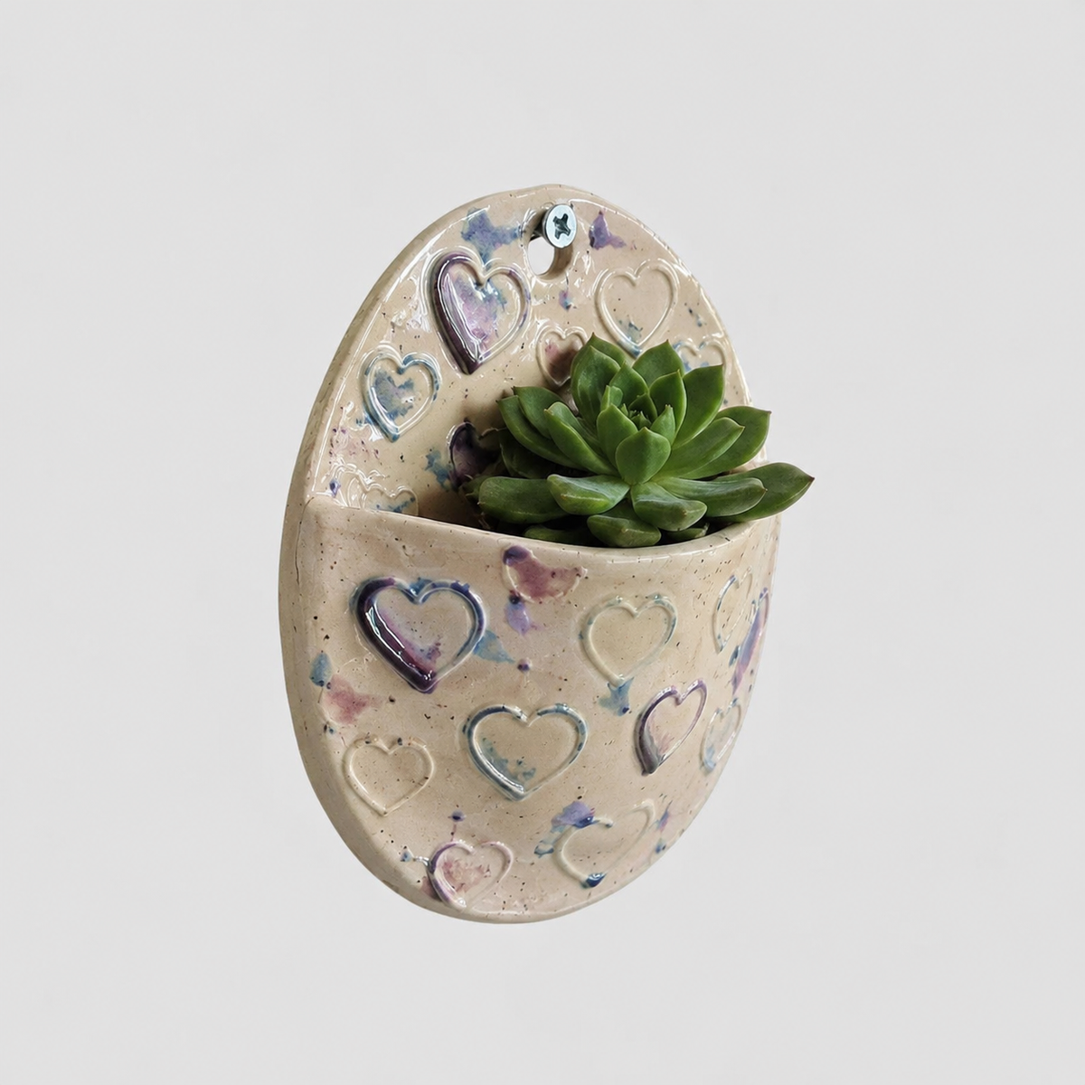 Heartstrings Ceramic Wall Planter – Sweet Succulent Pocket, Ø10 × 3 cm by Red Raven Pottery