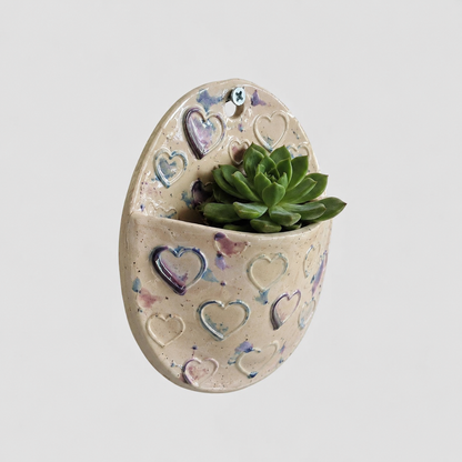Heartstrings Ceramic Wall Planter – Sweet Succulent Pocket, Ø10 × 3 cm by Red Raven Pottery