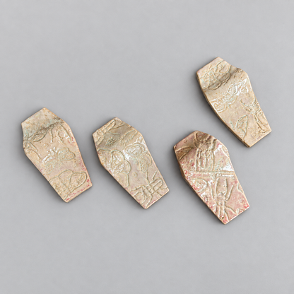 Heather Entomology Handmade Ceramic Cutlery Rests – Coffin-Shaped Tableware, 9 × 4 × 1 cm by Red Raven Pottery