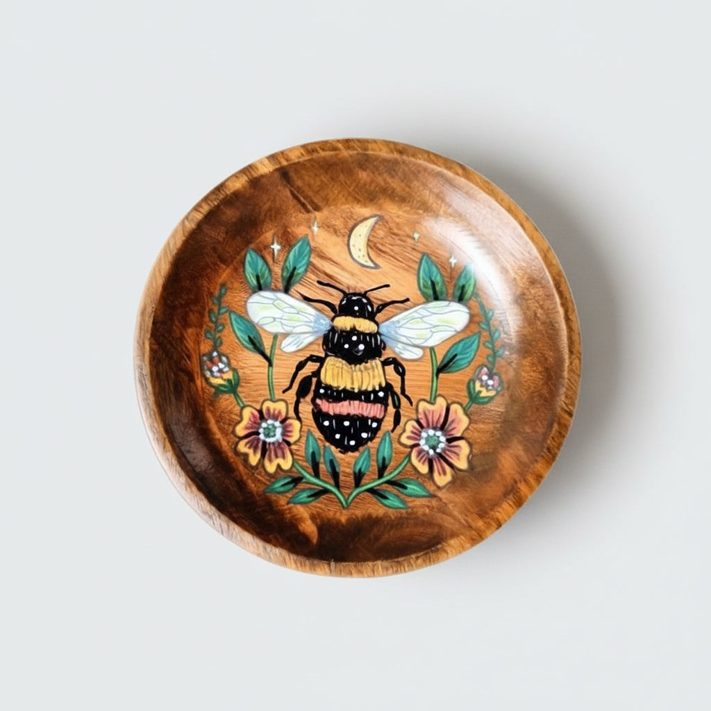 Honey Bee Painted Offering Bowl – Mango Wood For Purifying Rituals, Ø 24 × 10 cm by Hook & Hex