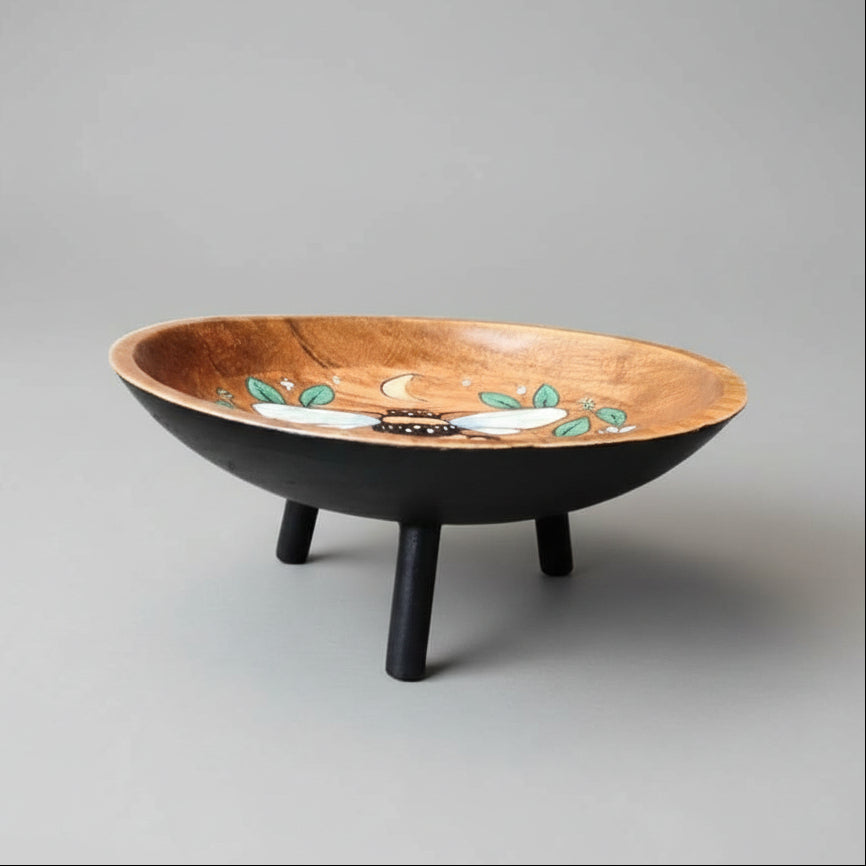 Honey Bee Painted Offering Bowl – Mango Wood For Purifying Rituals, Ø 24 × 10 cm by Hook & Hex