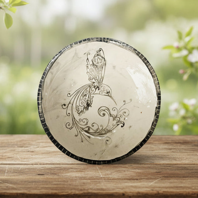 Hummingbird Moment Ceramic Dinner Plate – Lightness In Still Motion, Ø19.5×3 cm by Red Raven Pottery