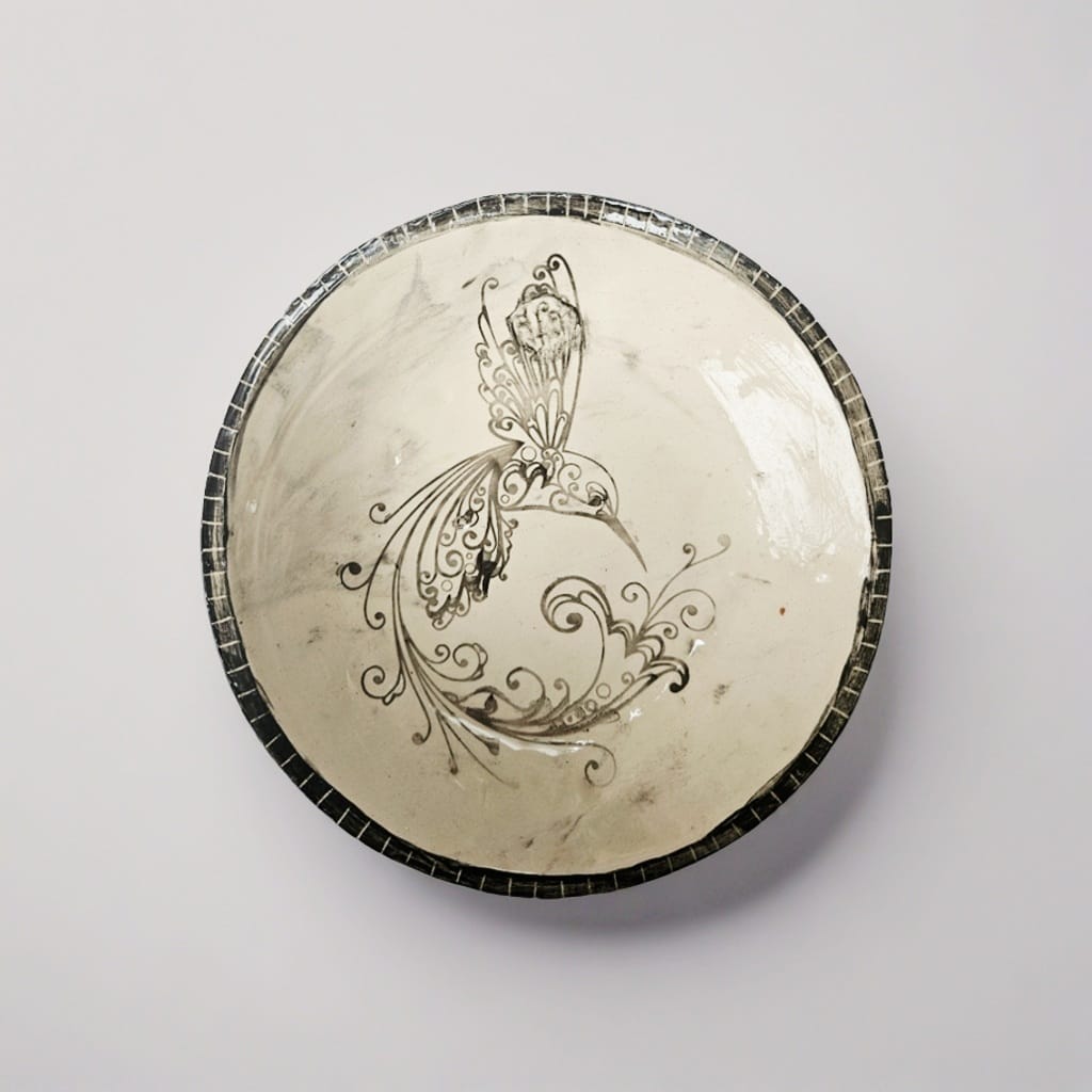 Hummingbird Moment Ceramic Dinner Plate – Lightness In Still Motion, Ø19.5×3 cm by Red Raven Pottery
