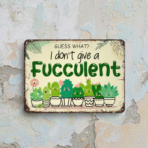 I Don't Give a Fucculent Wooden Sign – Expressive Pun Wall Art, 15×25 cm