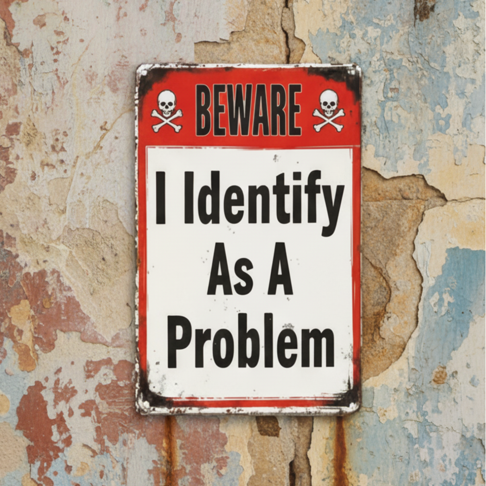 I Identify as a Problem Wooden Sign – Self-Mockery Wall Art, 13 × 20 cm