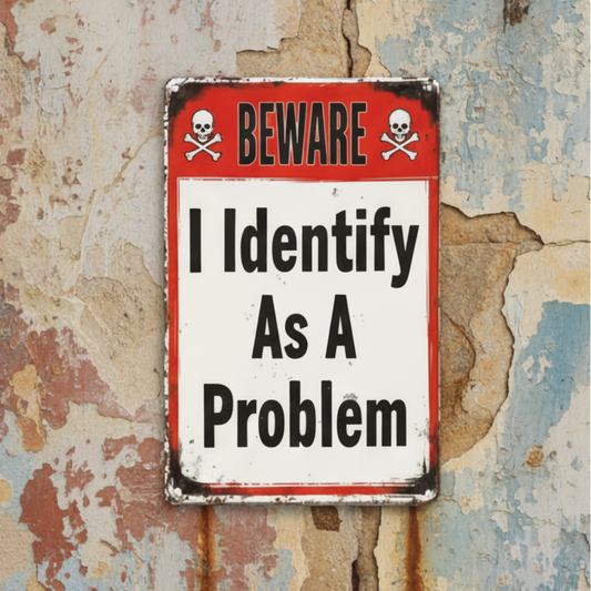 I Identify as a Problem Wooden Sign – Self-Mockery Wall Art, 13 × 20 cm