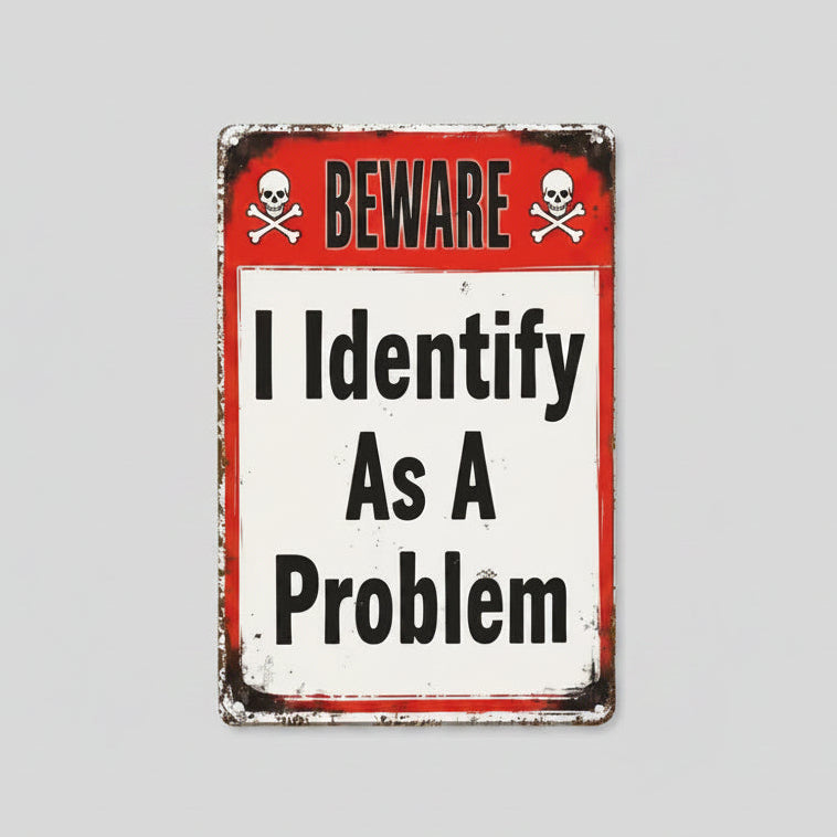 I Identify as a Problem Wooden Sign – Self-Mockery Wall Art, 13 × 20 cm