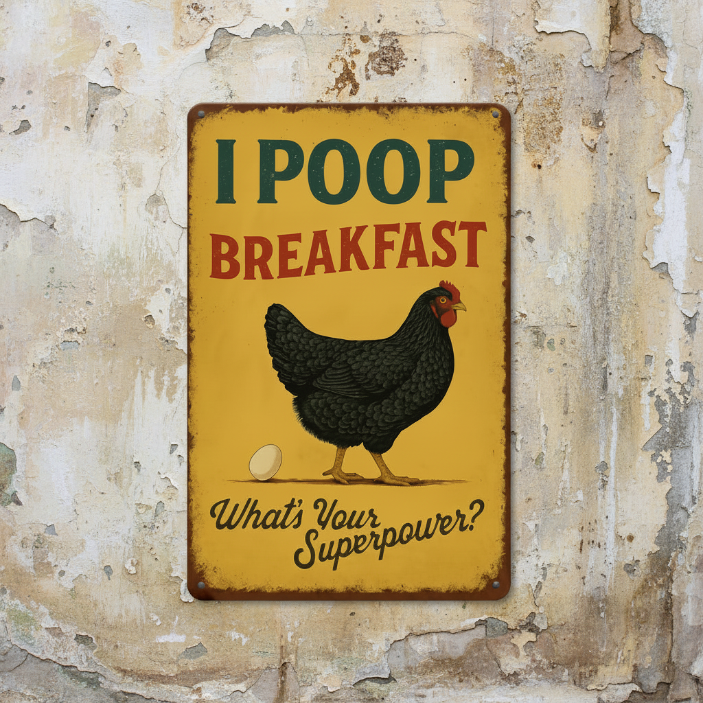 I Poop Breakfast Metal Sign – Farmyard Humor Wall Art, 20 × 30 cm