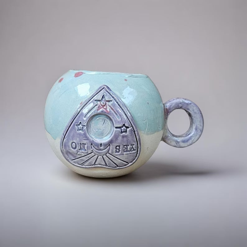 Spectral Planchette Ceramic Tea Mug – Ritual-Bound Vessel, Ø11×9.5 cm by Red Raven Pottery
