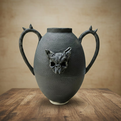 Gothic Bat Ceramic Vase – Dark Elegance Ritual Vessel, Ø11×17 cm by Red Raven Pottery