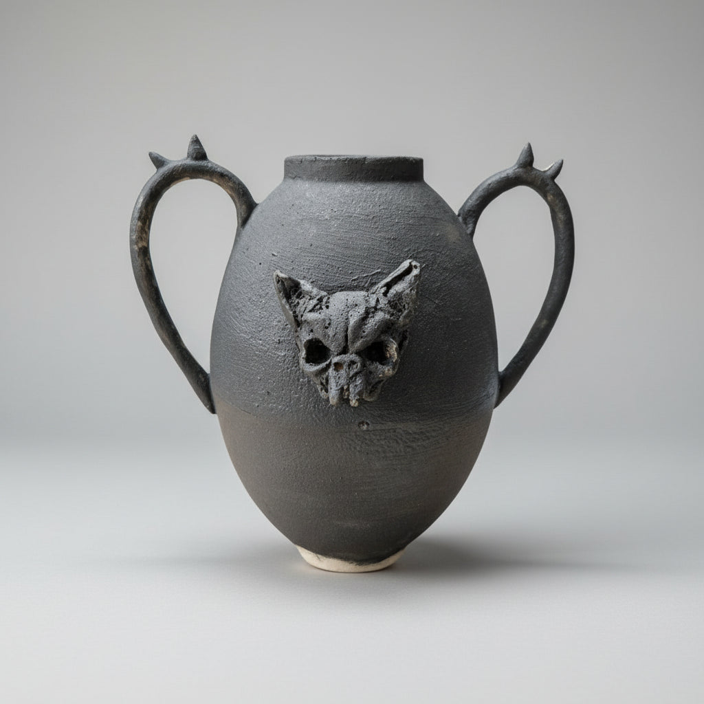 Gothic Bat Ceramic Vase – Dark Elegance Ritual Vessel, Ø11×17 cm by Red Raven Pottery