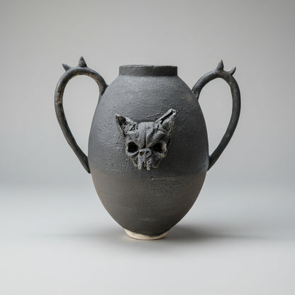 Gothic Bat Ceramic Vase – Dark Elegance Ritual Vessel, Ø11×17 cm by Red Raven Pottery