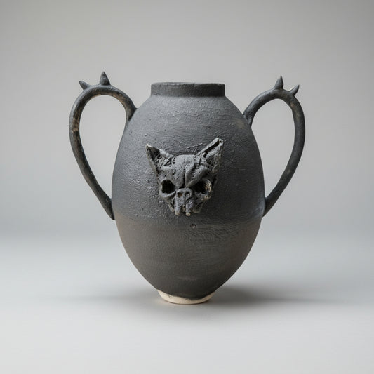 Gothic Bat Ceramic Vase – Dark Elegance Ritual Vessel, Ø11×17 cm by Red Raven Pottery