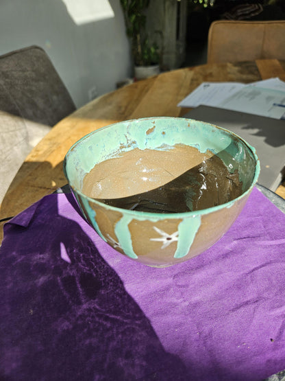 Handmade jade green bowl with stars