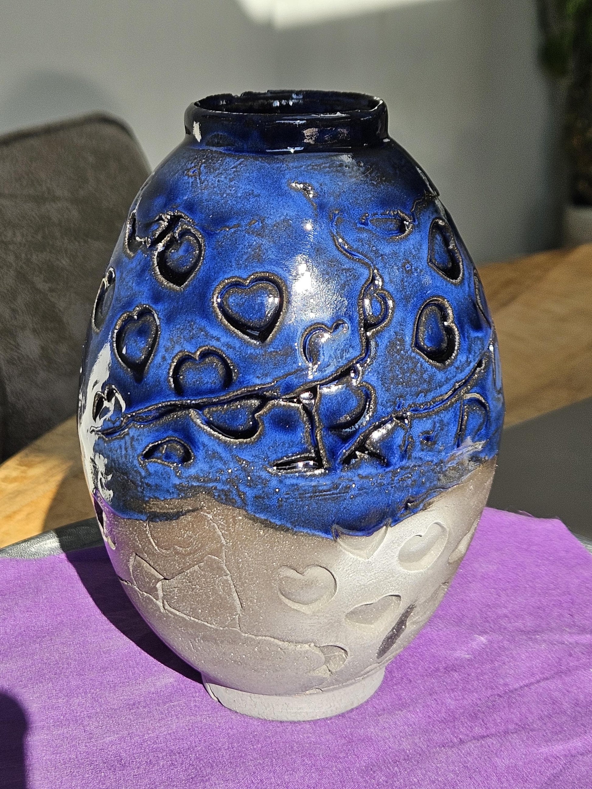 Handmade Blue vase with hearts