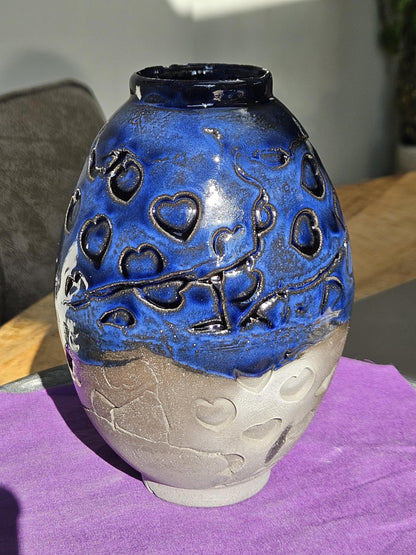Handmade Blue vase with hearts