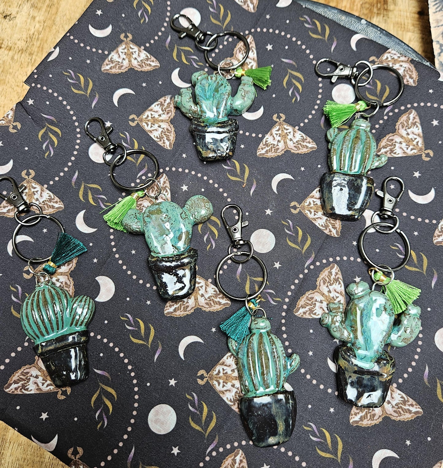 Pocket Prickle Keychains – Whimsical Cactus Ceramic Charms, 2 x 4 cm