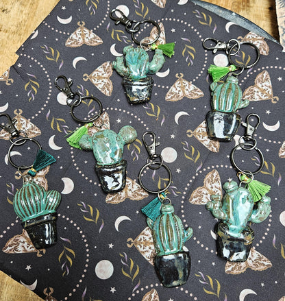 Pocket Prickle Keychains – Whimsical Cactus Ceramic Charms, 2 x 4 cm