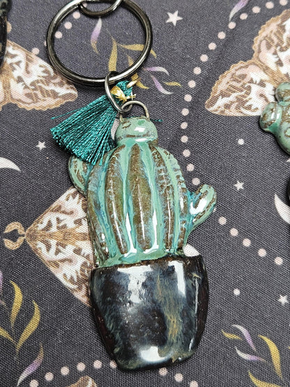 Pocket Prickle Keychains – Whimsical Cactus Ceramic Charms, 2 x 4 cm